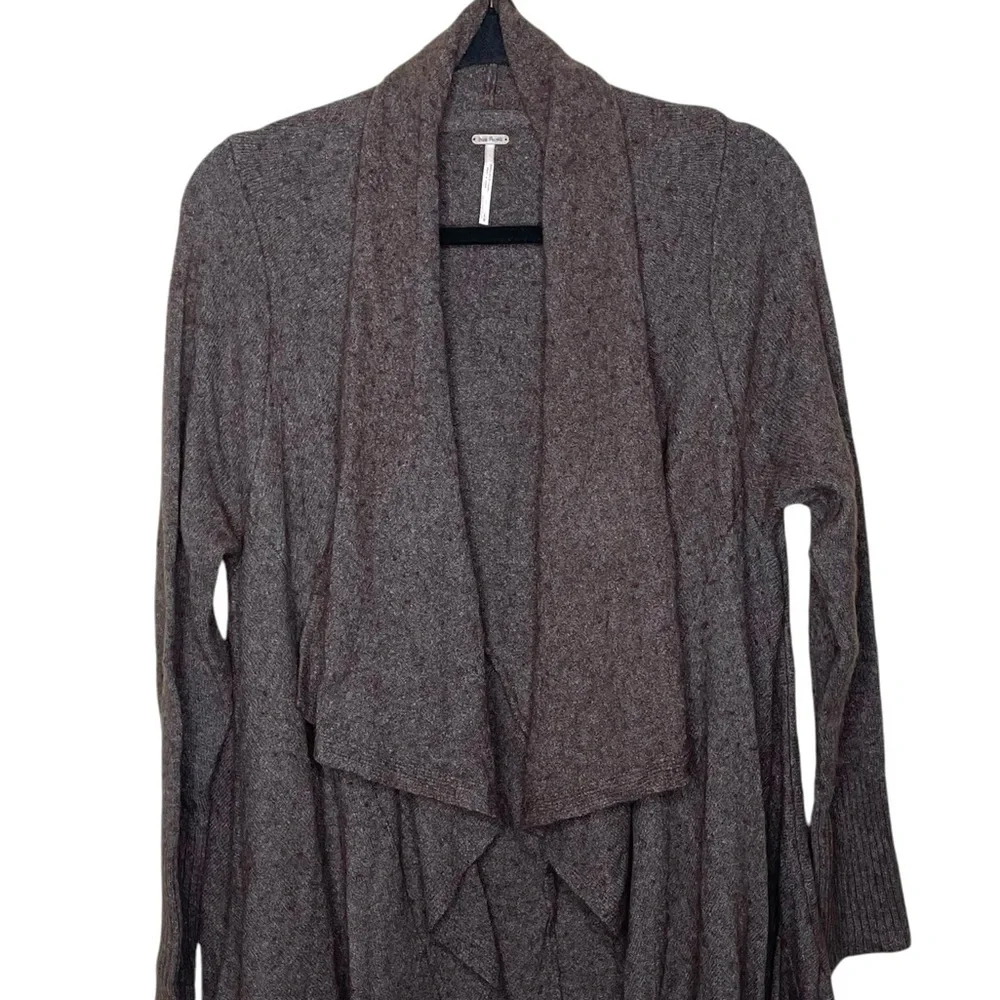 Free People‎ Open Waterfall Cardigan Wool Angora Taupe Large